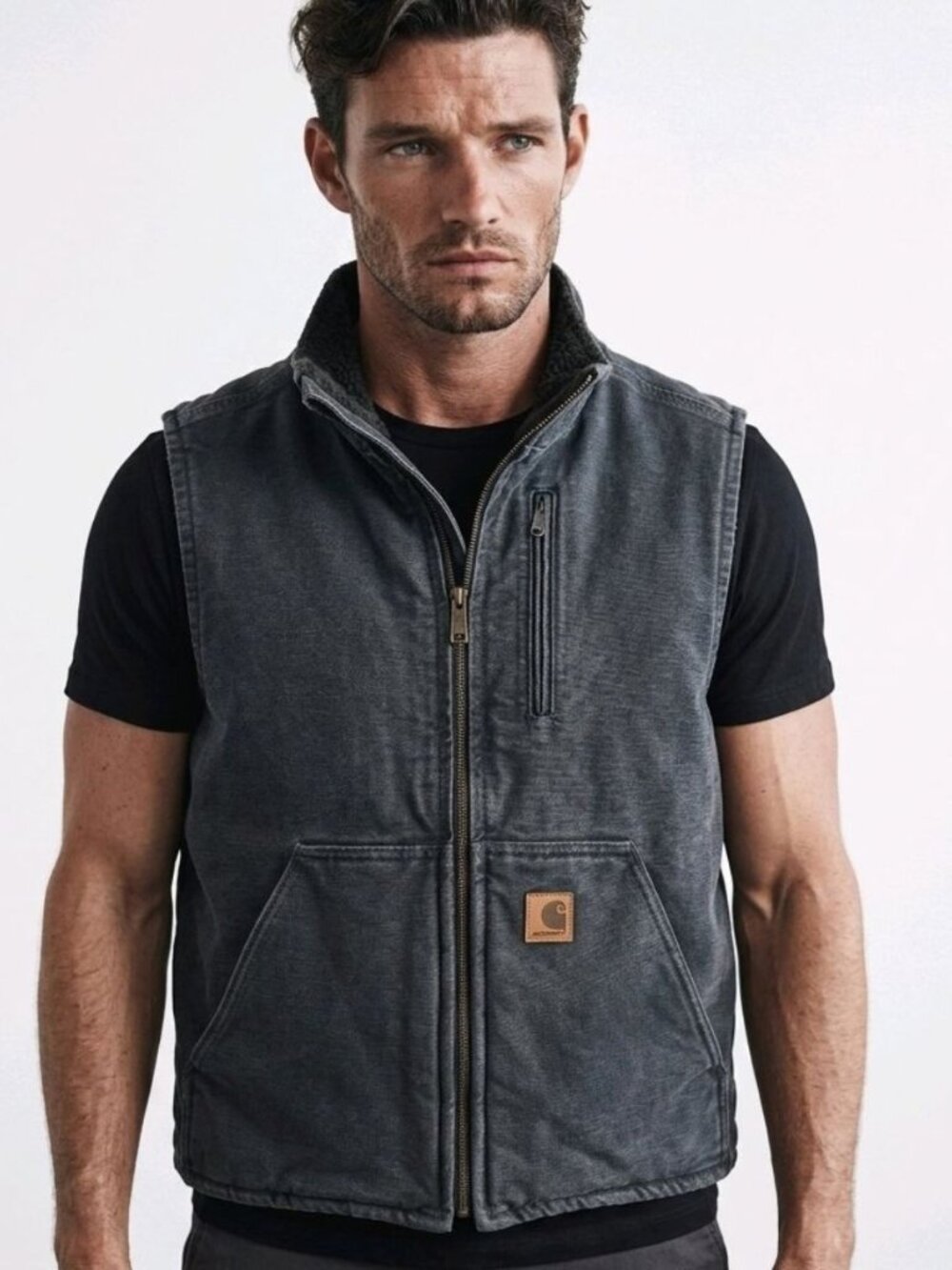 Carhartt Men's Medium Heavy Denim Fleece Lined All Weather Vest